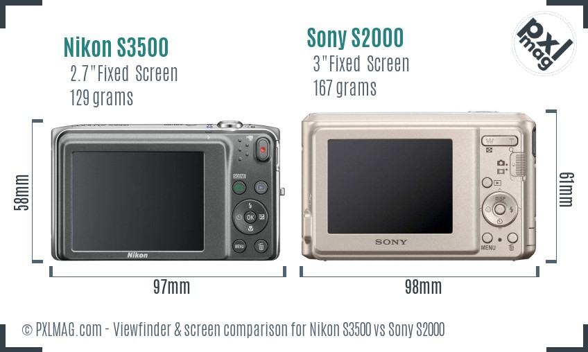Nikon S3500 vs Sony S2000 Screen and Viewfinder comparison