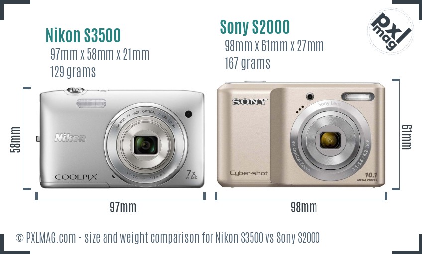 Nikon S3500 vs Sony S2000 size comparison Nikon S3500 vs Sony S2000 size comparison