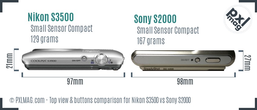 Nikon S3500 vs Sony S2000 top view buttons comparison
