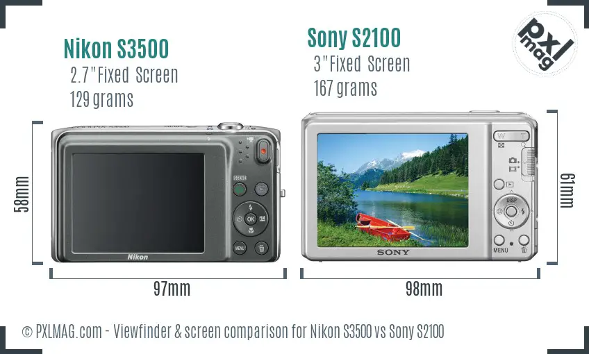 Nikon S3500 vs Sony S2100 Screen and Viewfinder comparison