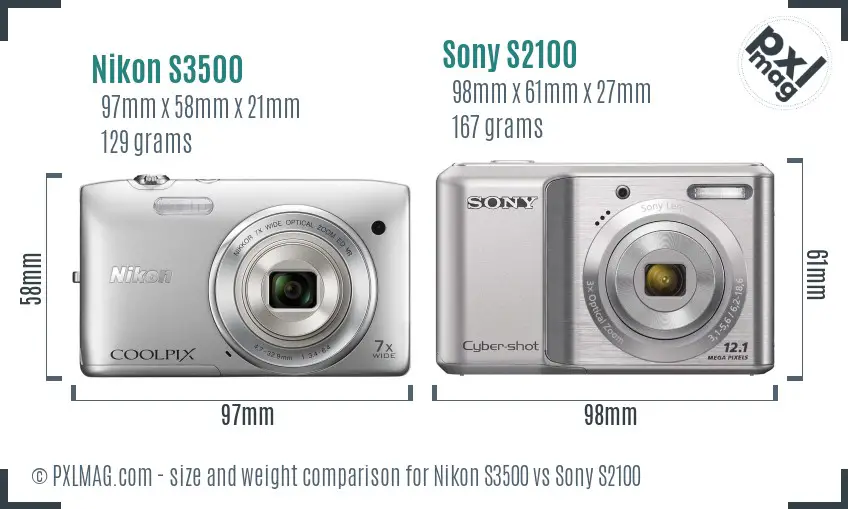 Nikon S3500 vs Sony S2100 size comparison