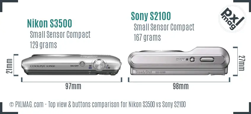 Nikon S3500 vs Sony S2100 top view buttons comparison