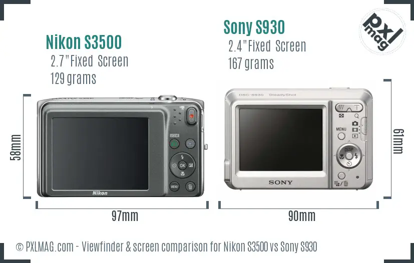 Nikon S3500 vs Sony S930 Screen and Viewfinder comparison