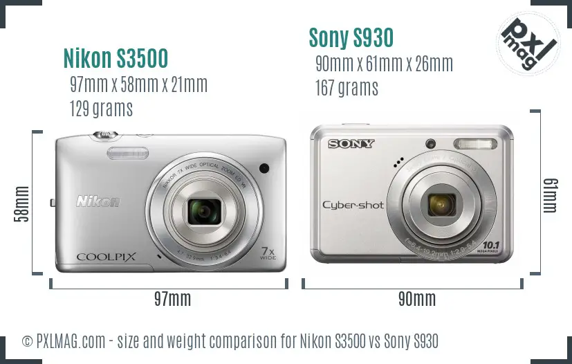 Nikon S3500 vs Sony S930 size comparison