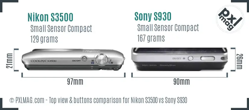 Nikon S3500 vs Sony S930 top view buttons comparison