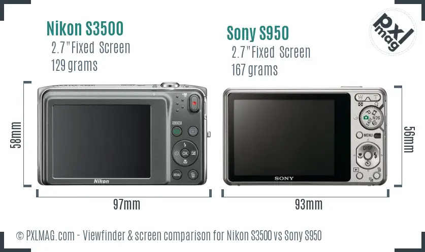 Nikon S3500 vs Sony S950 Screen and Viewfinder comparison