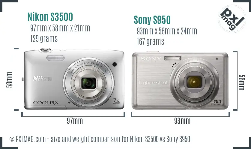Nikon S3500 vs Sony S950 size comparison