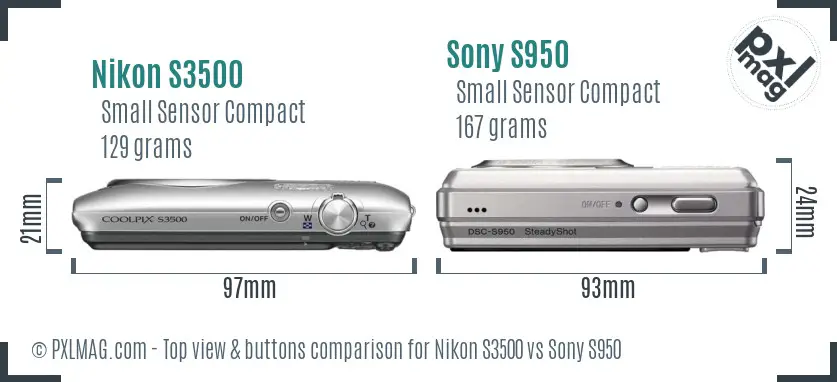 Nikon S3500 vs Sony S950 top view buttons comparison