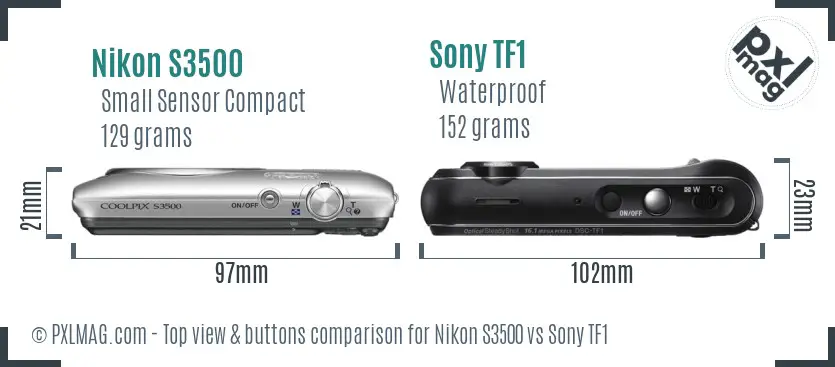 Nikon S3500 vs Sony TF1 top view buttons comparison