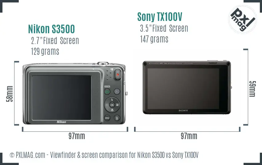 Nikon S3500 vs Sony TX100V Screen and Viewfinder comparison