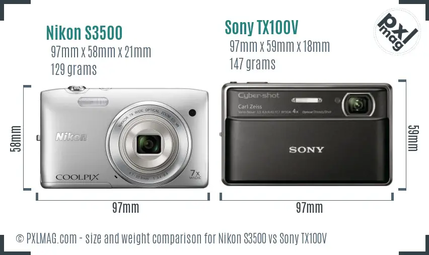 Nikon S3500 vs Sony TX100V size comparison