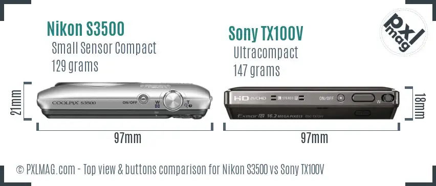 Nikon S3500 vs Sony TX100V top view buttons comparison