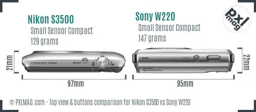 Nikon S3500 vs Sony W220 top view buttons comparison
