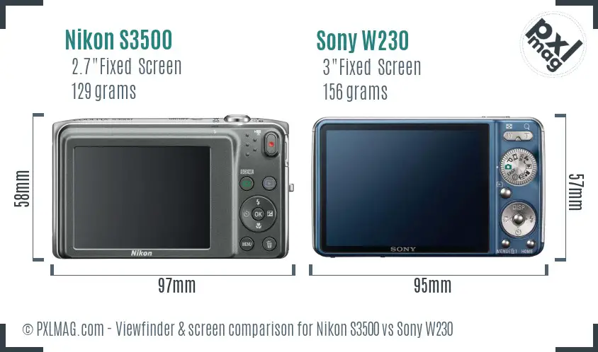 Nikon S3500 vs Sony W230 Screen and Viewfinder comparison