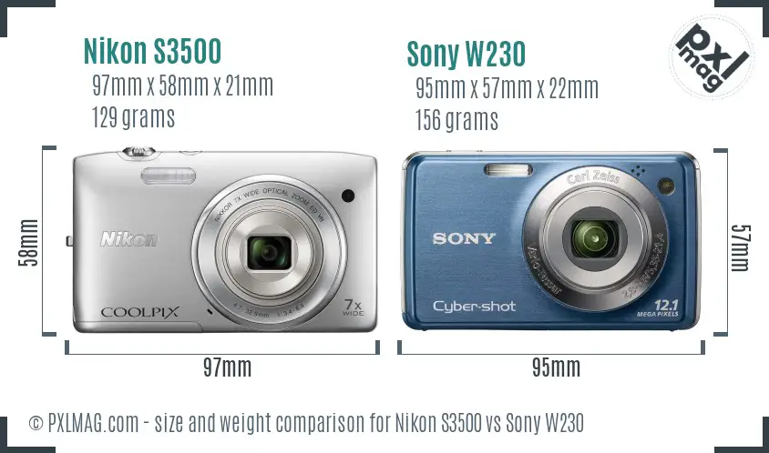 Nikon S3500 vs Sony W230 size comparison