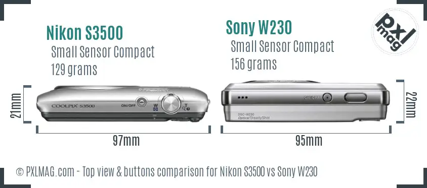 Nikon S3500 vs Sony W230 top view buttons comparison