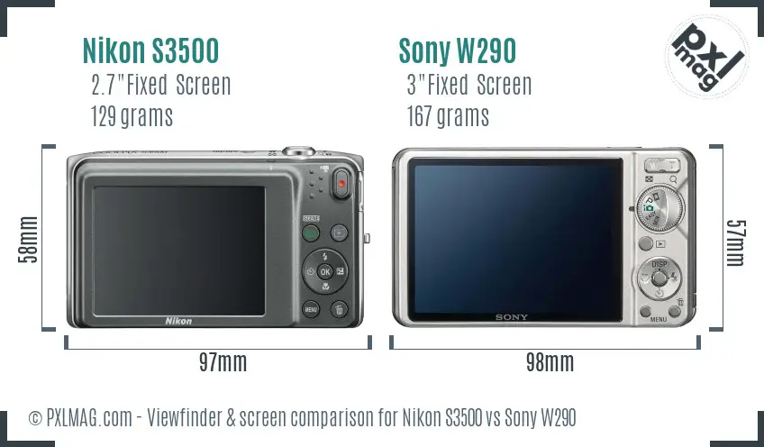 Nikon S3500 vs Sony W290 Screen and Viewfinder comparison