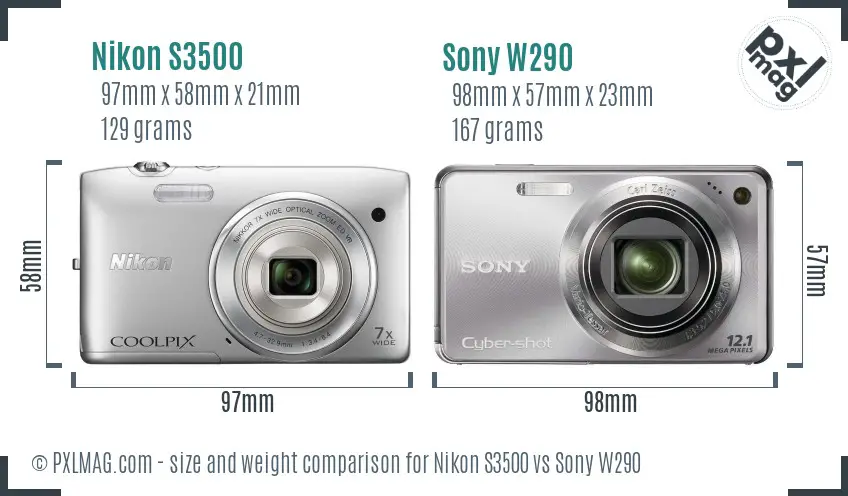 Nikon S3500 vs Sony W290 size comparison