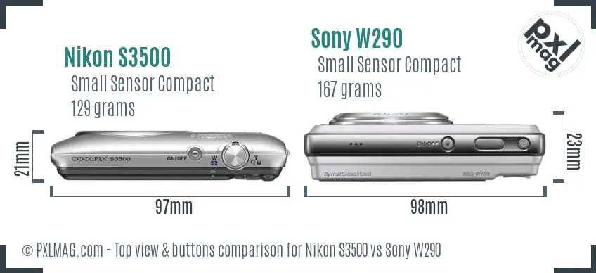 Nikon S3500 vs Sony W290 top view buttons comparison