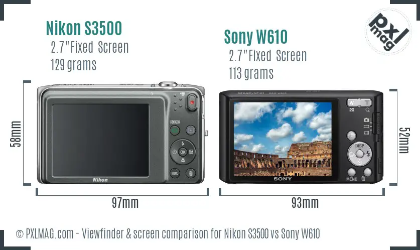 Nikon S3500 vs Sony W610 Screen and Viewfinder comparison