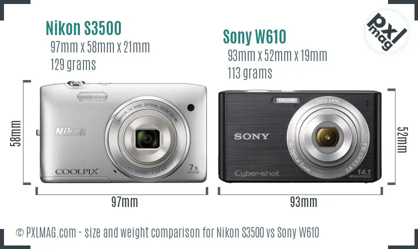 Nikon S3500 vs Sony W610 size comparison