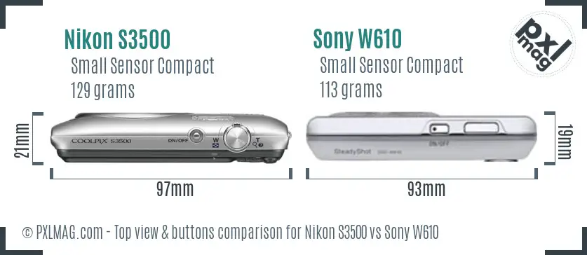 Nikon S3500 vs Sony W610 top view buttons comparison