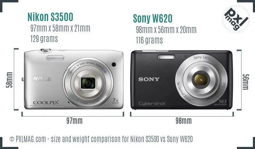 Nikon S3500 vs Sony W620 size comparison Nikon S3500 vs Sony W620 size comparison