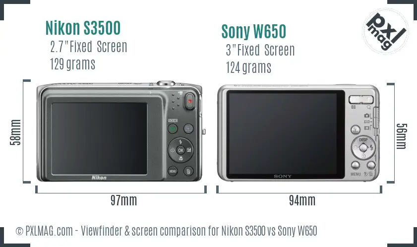 Nikon S3500 vs Sony W650 Screen and Viewfinder comparison