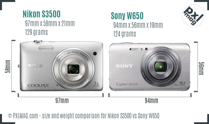 Nikon S3500 vs Sony W650 size comparison
