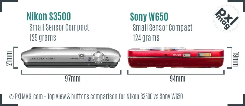 Nikon S3500 vs Sony W650 top view buttons comparison