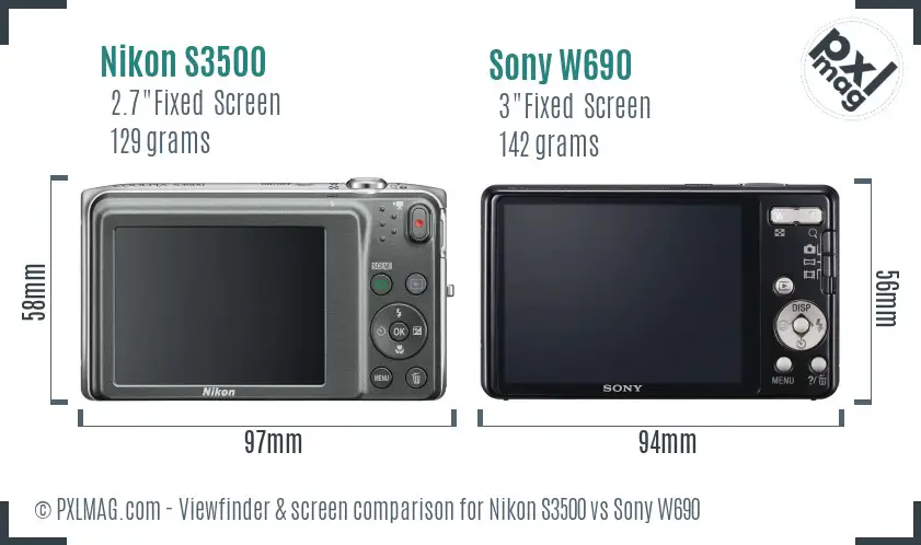 Nikon S3500 vs Sony W690 Screen and Viewfinder comparison