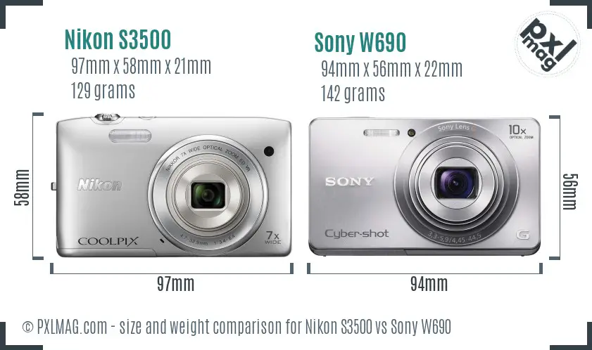 Nikon S3500 vs Sony W690 size comparison