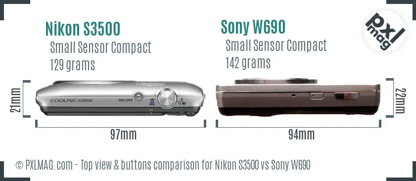 Nikon S3500 vs Sony W690 top view buttons comparison