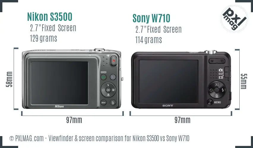 Nikon S3500 vs Sony W710 Screen and Viewfinder comparison
