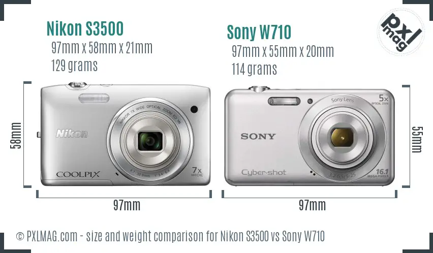 Nikon S3500 vs Sony W710 size comparison