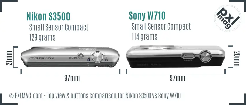 Nikon S3500 vs Sony W710 top view buttons comparison