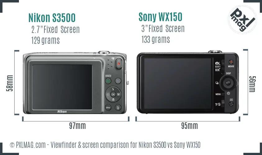 Nikon S3500 vs Sony WX150 Screen and Viewfinder comparison