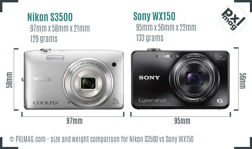 Nikon S3500 vs Sony WX150 size comparison