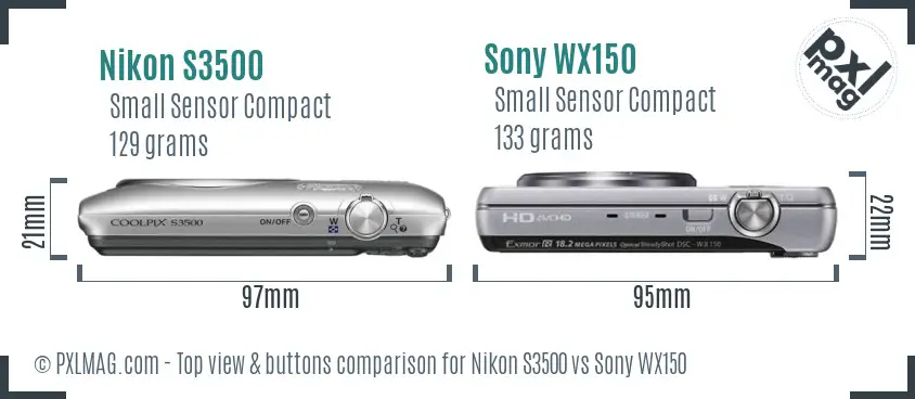 Nikon S3500 vs Sony WX150 top view buttons comparison