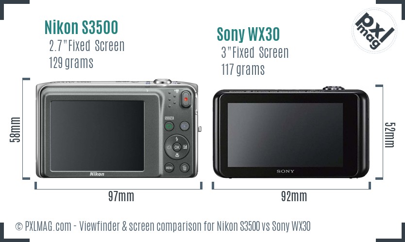 Nikon S3500 vs Sony WX30 Screen and Viewfinder comparison