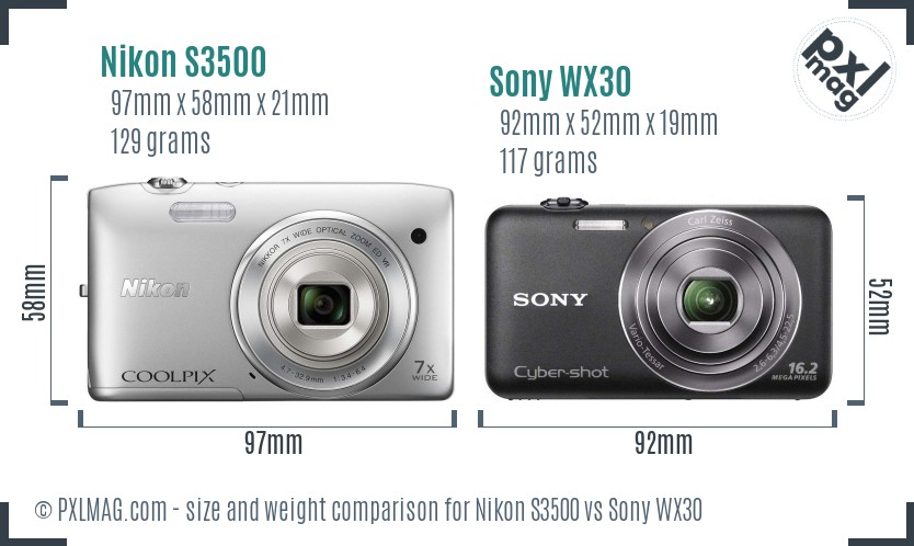 Nikon S3500 vs Sony WX30 size comparison Nikon S3500 vs Sony WX30 size comparison