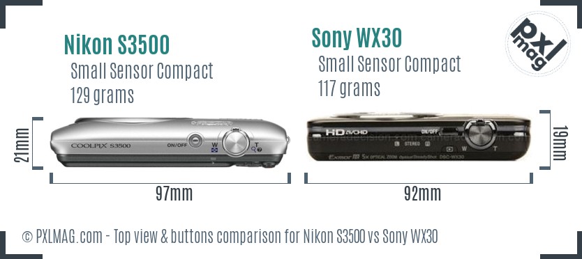 Nikon S3500 vs Sony WX30 top view buttons comparison