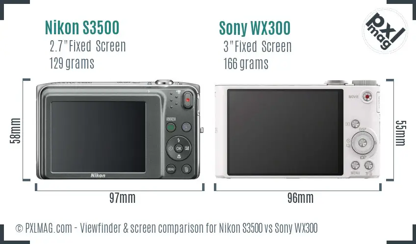 Nikon S3500 vs Sony WX300 Screen and Viewfinder comparison