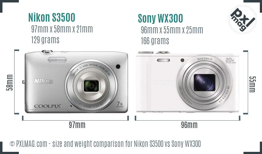 Nikon S3500 vs Sony WX300 size comparison