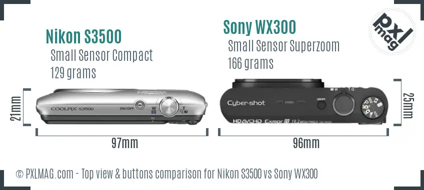 Nikon S3500 vs Sony WX300 top view buttons comparison