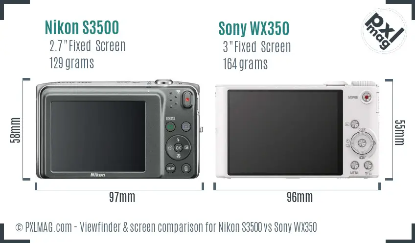 Nikon S3500 vs Sony WX350 Screen and Viewfinder comparison