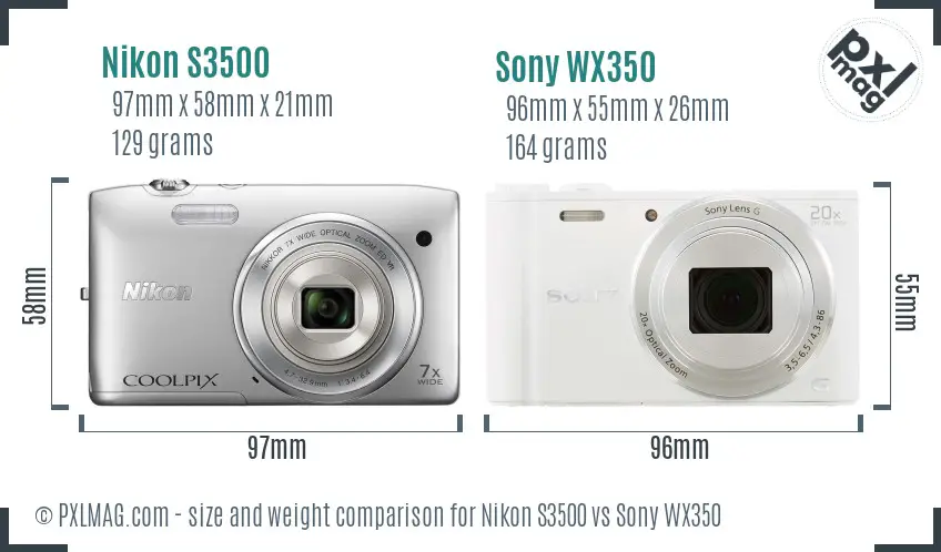 Nikon S3500 vs Sony WX350 size comparison