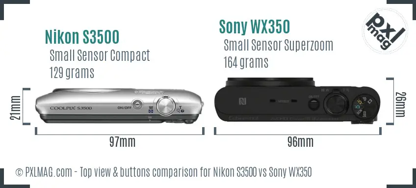 Nikon S3500 vs Sony WX350 top view buttons comparison