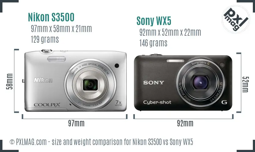Nikon S3500 vs Sony WX5 size comparison