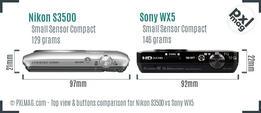 Nikon S3500 vs Sony WX5 top view buttons comparison